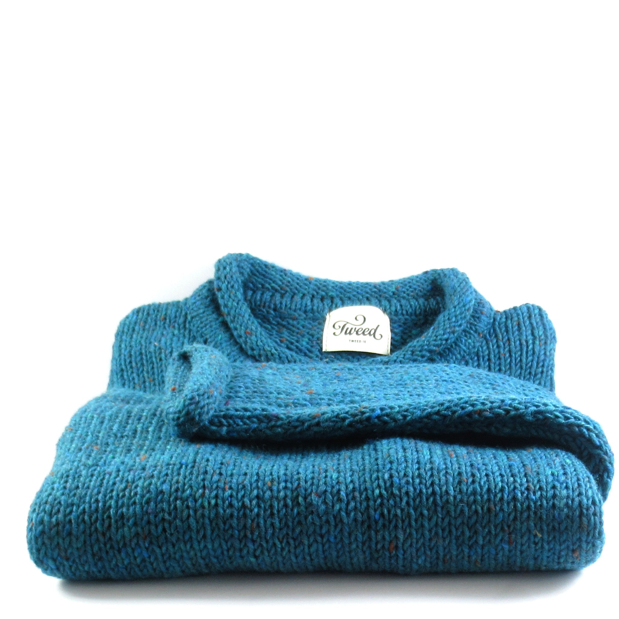 Donegal Roll Neck Fisherman sweater (Kingfisher) - Tweed