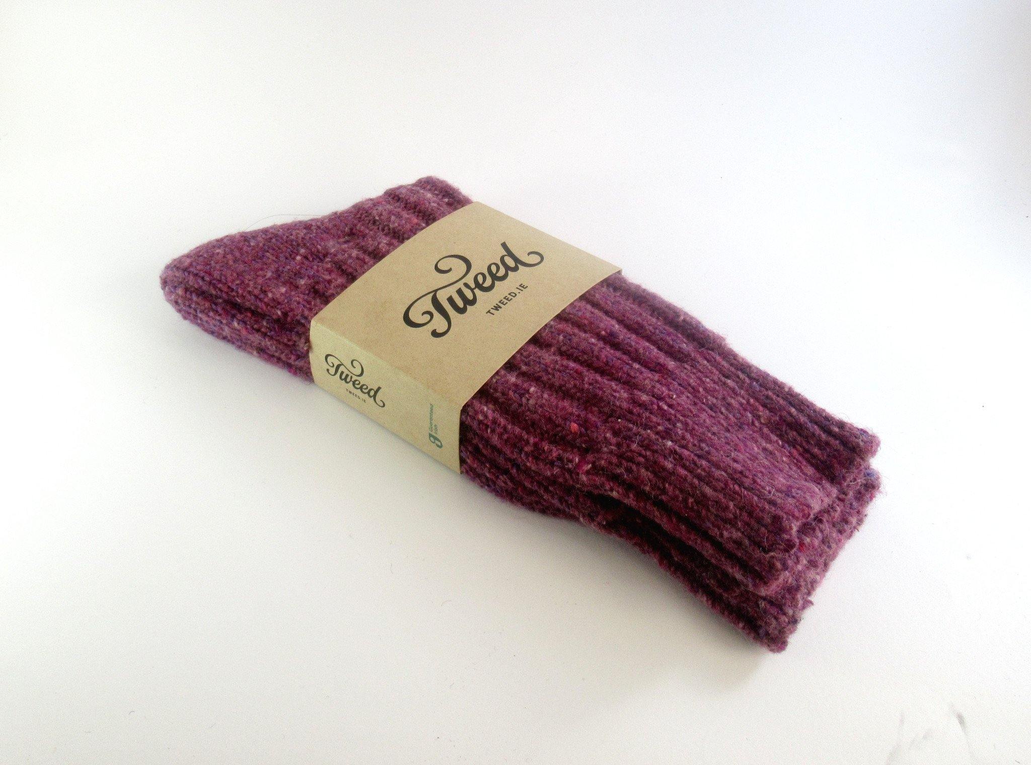 Donegal Wool Socks - Wine - Tweed
