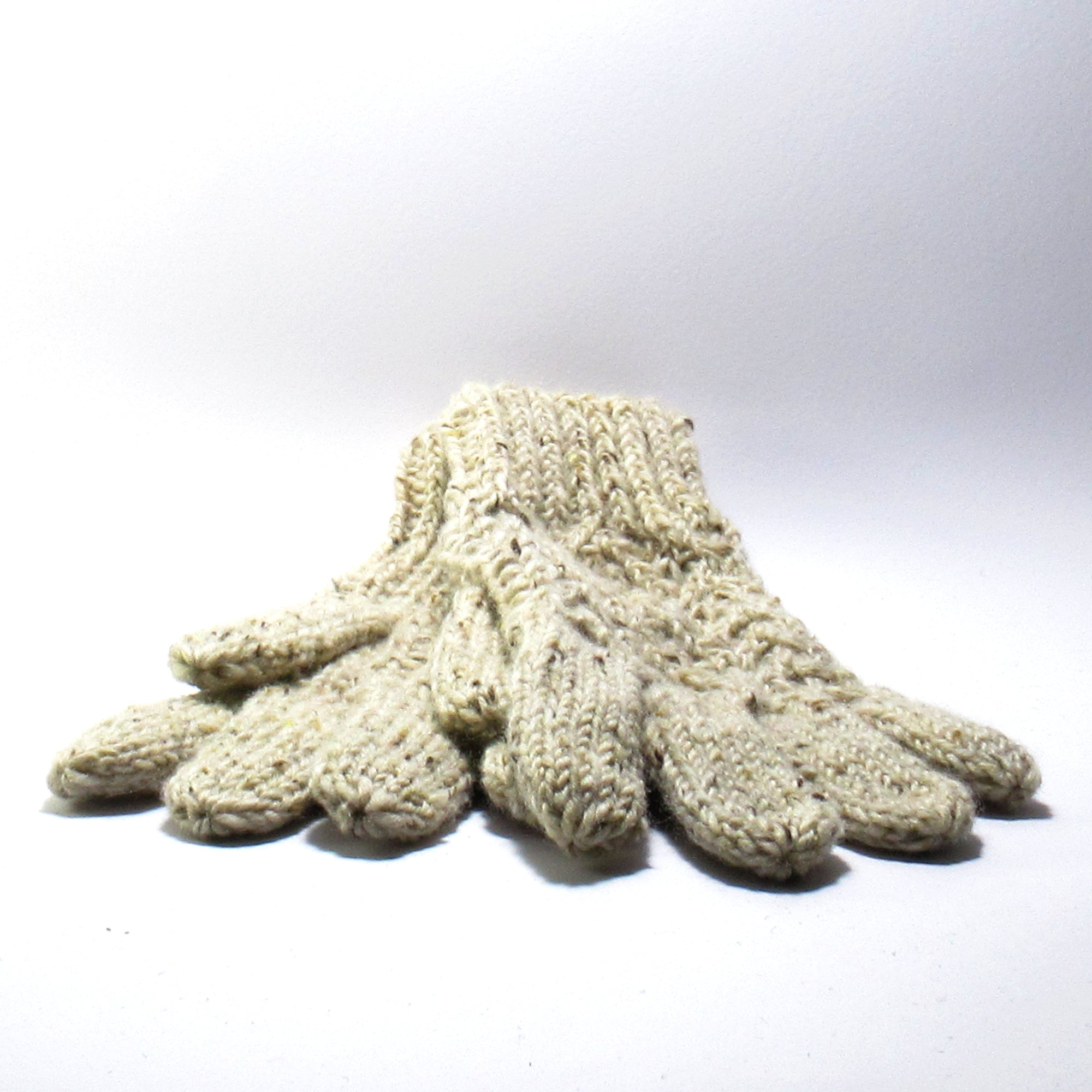 Hand Knitted Donegal Gloves | Oatmeal - Tweed