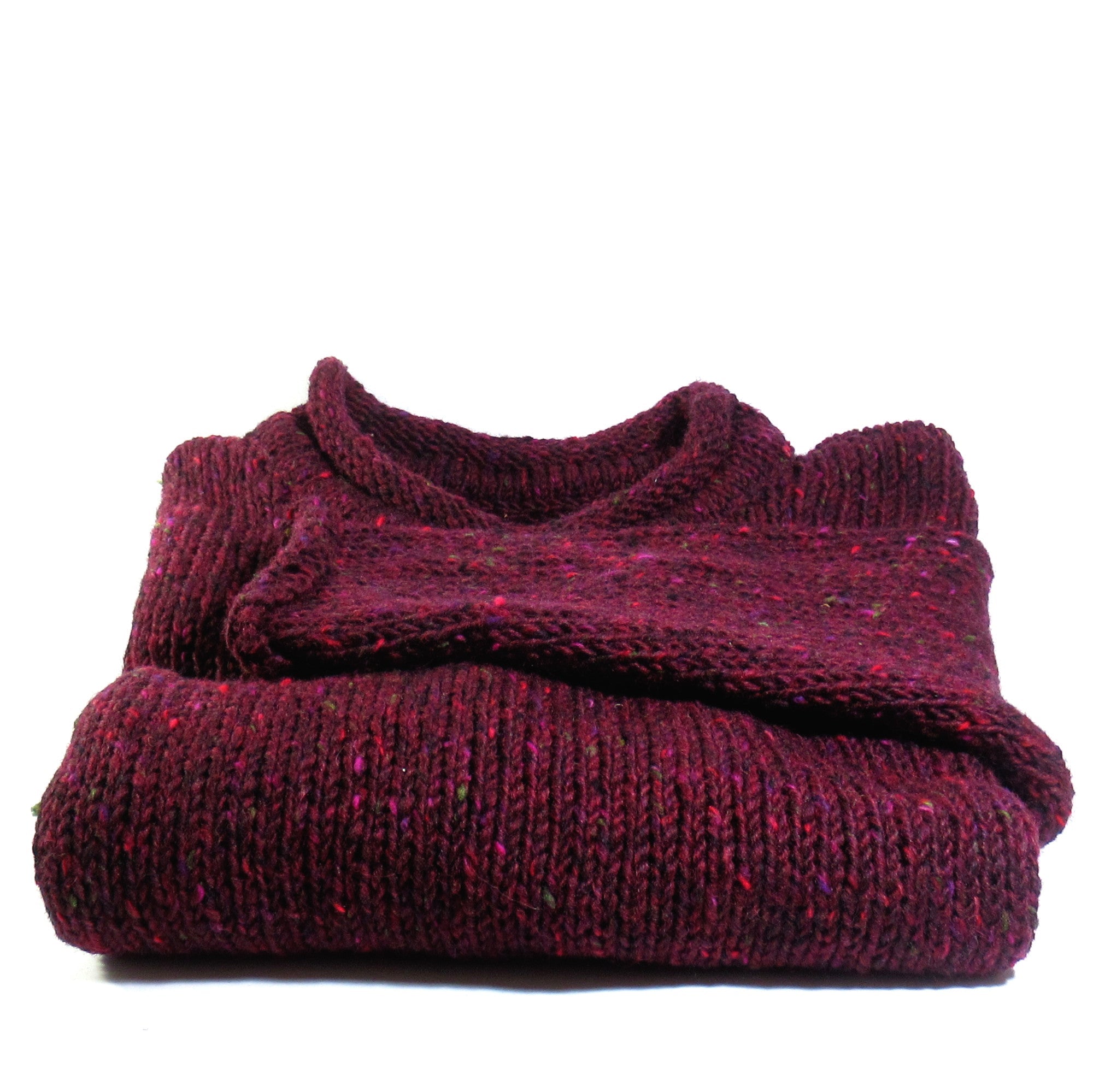 Hand Loomed Roll Neck Sweater ( Merlot) - Tweed