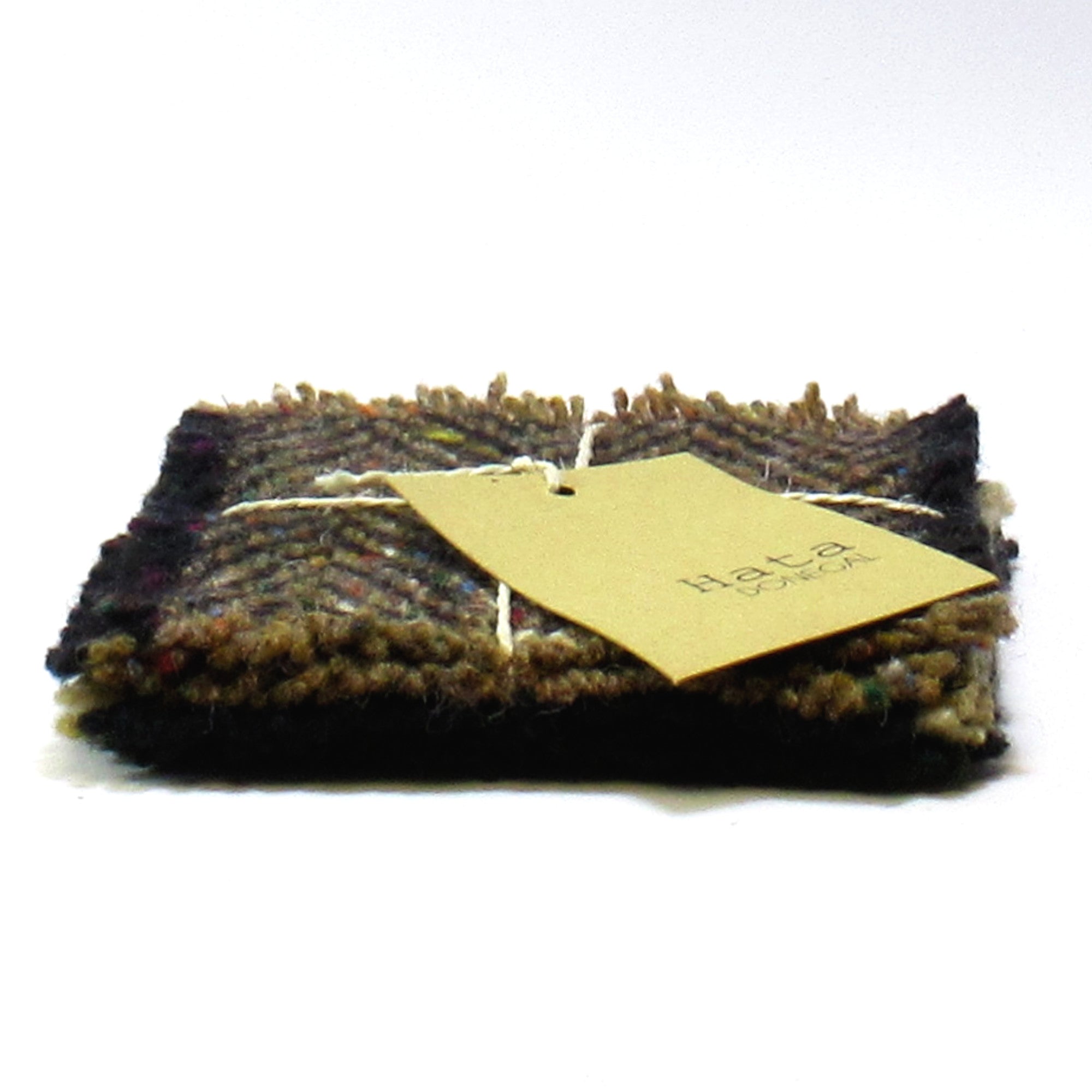Shoreline Donegal tweed coaster set handcrafted in County Donegal, Ireland with Hata Donegal gift tag